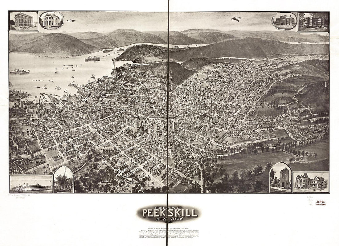 This old map of Aero View of Peekskill, New York from 1911 was created by Hughes & Bailey, Hughes & Fowler in 1911
