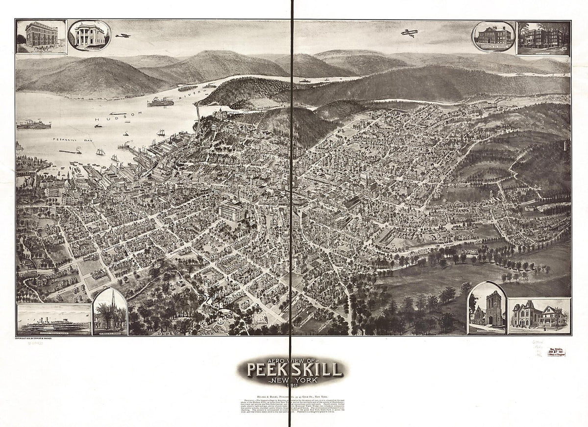 Aero View of Peekskill, New York 1911 by Relic Map Company