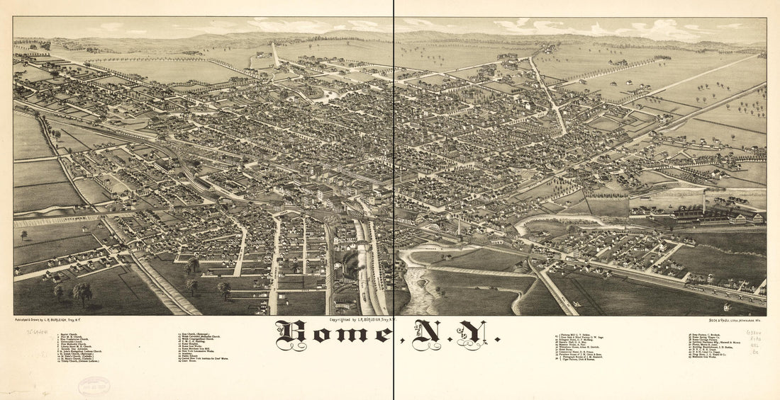 This old map of Rome, New York from 1886 was created by Beck & Pauli, L. R. (Lucien R.) Burleigh in 1886