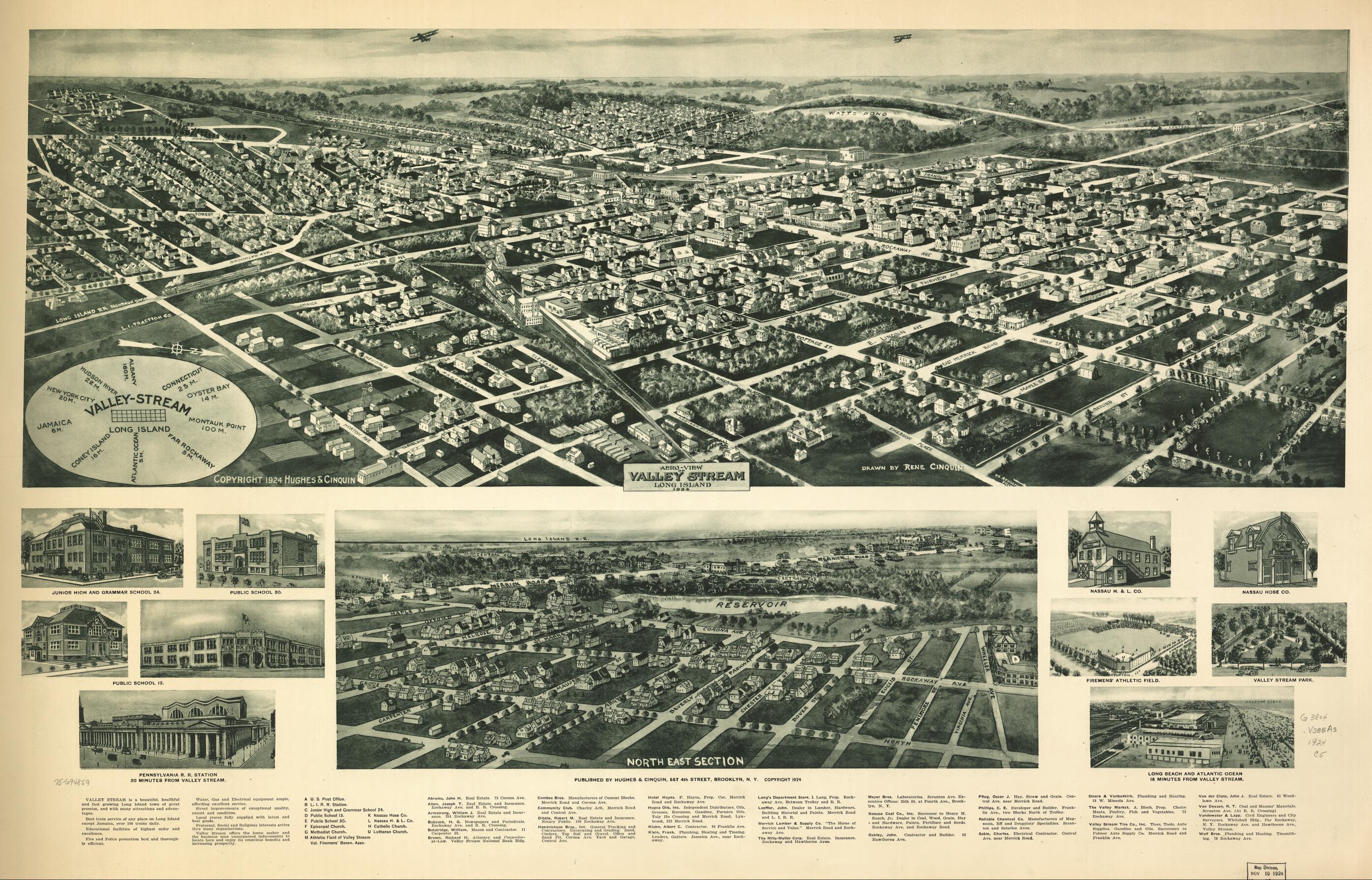 This old map of View of Valley Stream, Long Island from 1924 was created by Rene Cinquin, Hughes & Cinquin in 1924