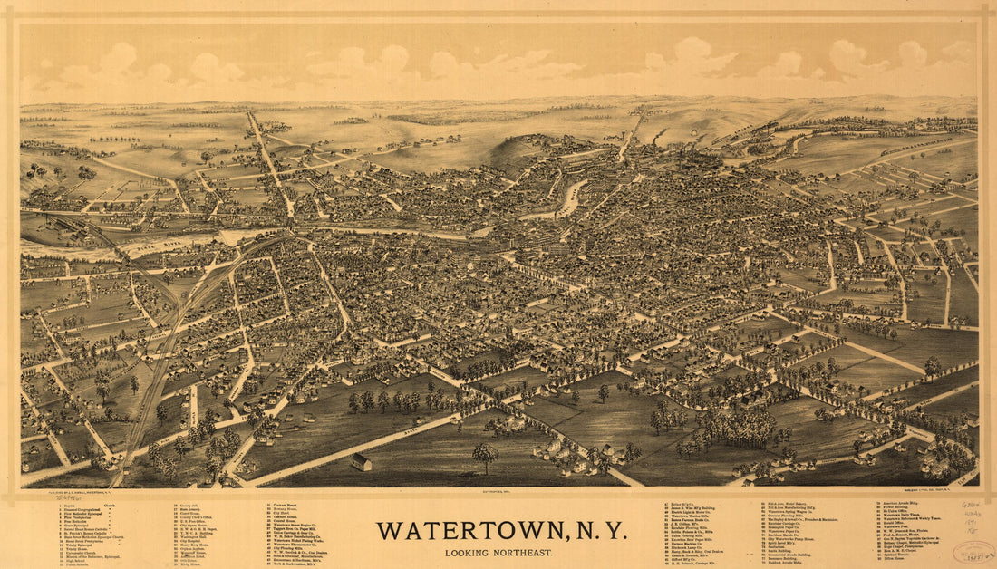 This old map of Watertown, New York from 1891 was created by Burleigh Litho, J. C. Kimball in 1891