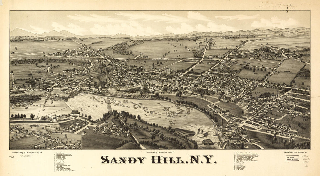 This old map of Sandy Hill, New York from 1884 was created by Beck & Pauli, L. R. (Lucien R.) Burleigh in 1884