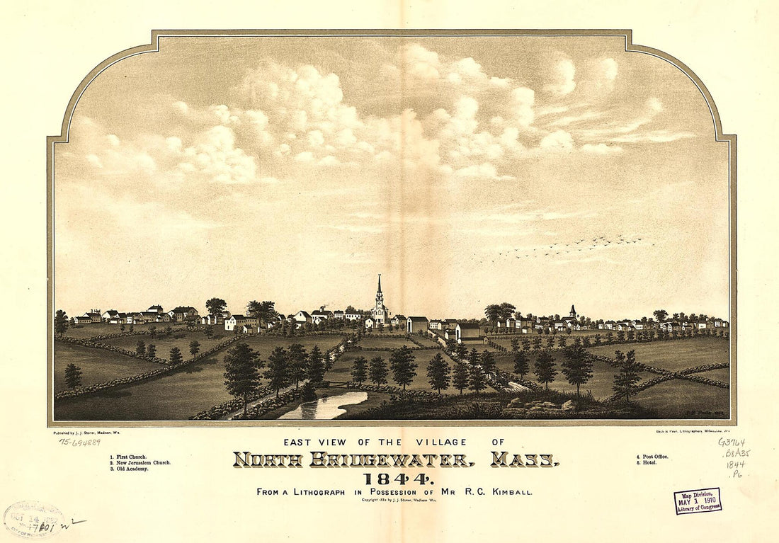 This old map of East View of the Village of North Bridgewater, Massachusetts from 1844 was created by Beck & Pauli, A. F. Poole, J. J. Stoner in 1844