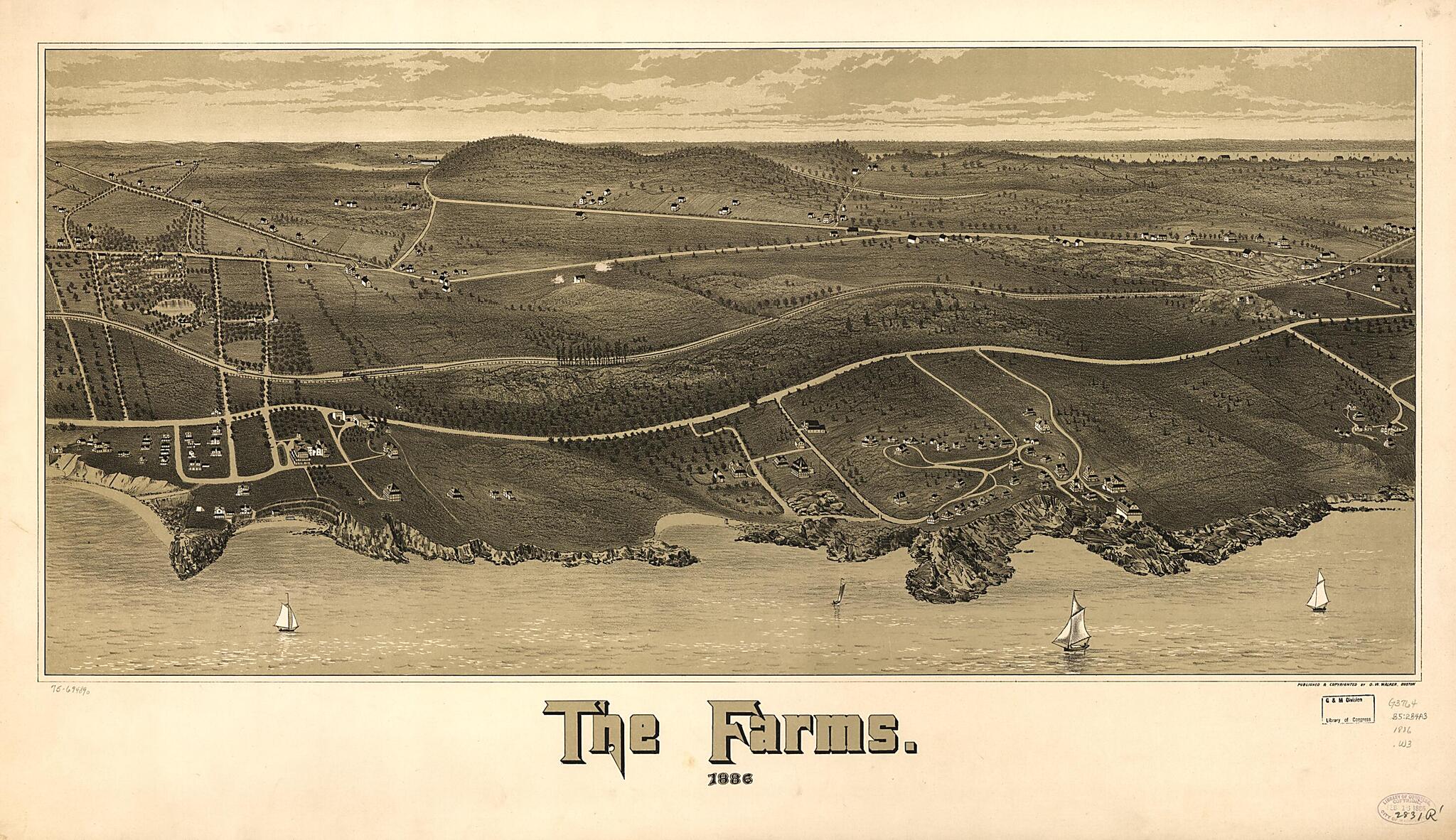 This old map of The Farms. from 1886 was created by O. W. (Oscar W.) Walker in 1886