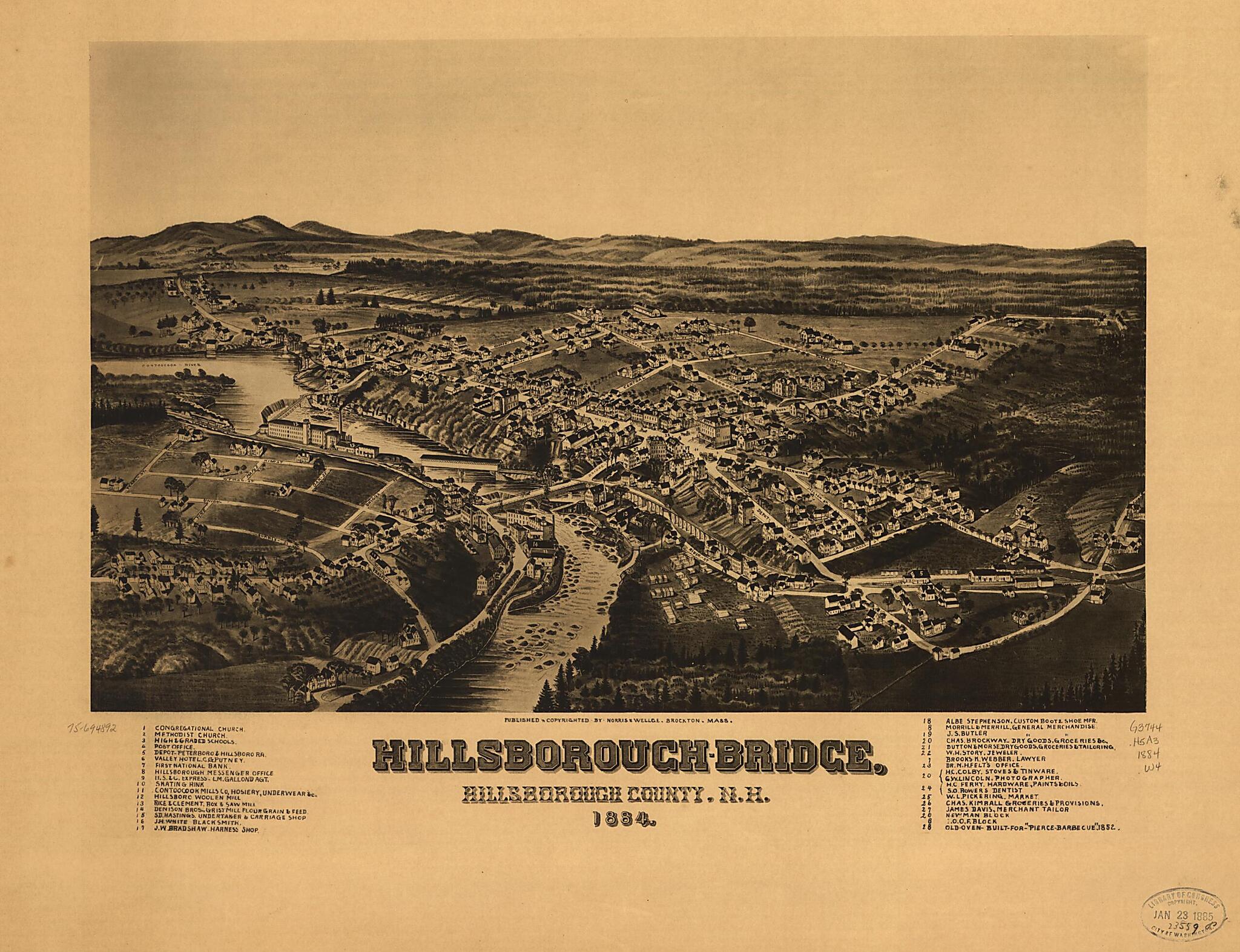 This old map of Bridge, Hillsborough County, New Hampshire from 1884 was created by Norris & Wellge, H. (Henry) Wellge in 1884