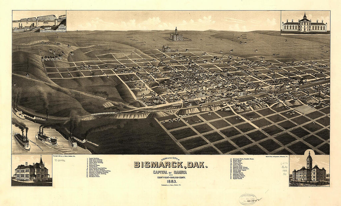 This old map of Seat of Burleigh-County from 1883 was created by Beck & Pauli, J. J. Stoner in 1883