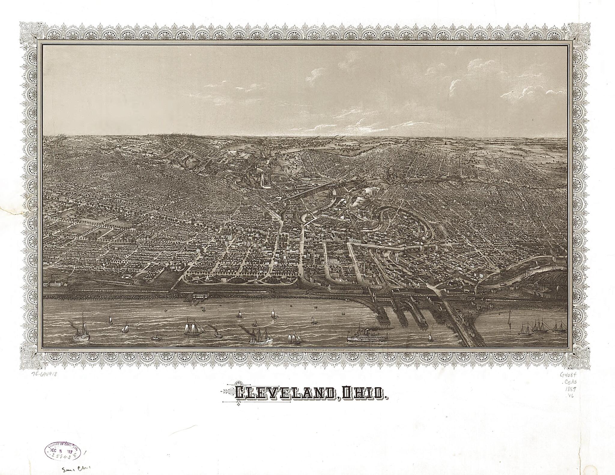 This old map of Cleveland, Ohio from 1887 was created by C.H. Vogt & Son in 1887