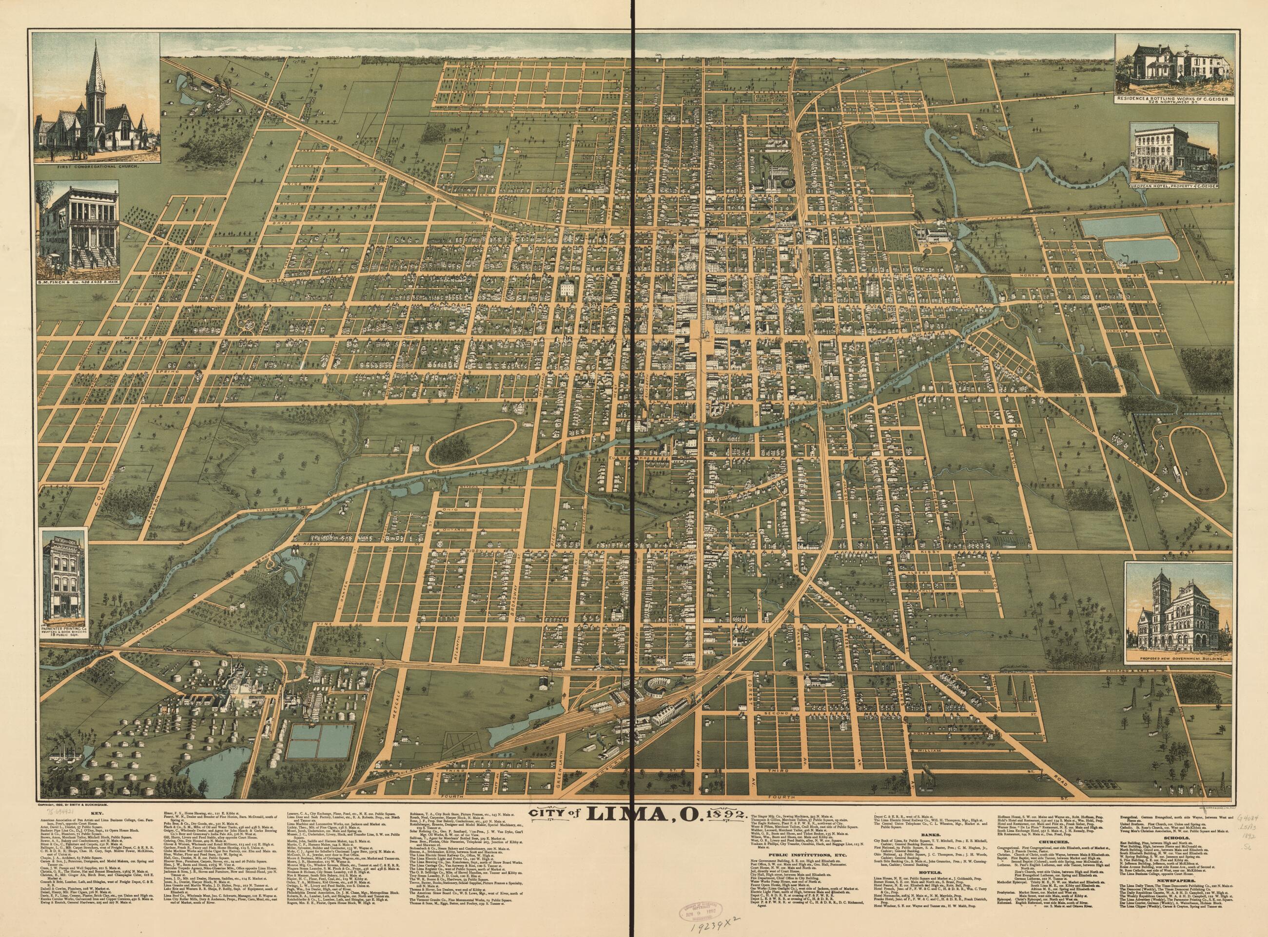 This old map of City of Lima, Ohio from 1892 was created by Harris (Geo. S.) & Sons, Smith & Buckingham in 1892