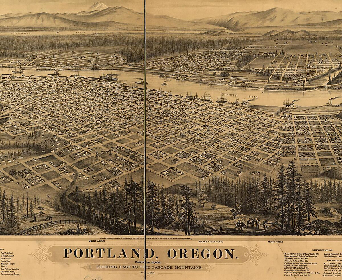 This old map of Portland, Oregon from 1879 was created by  A.L. Bancroft & Company, E. S. (Eli Sheldon) Glover in 1879