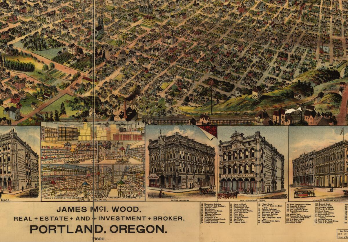 This old map of Portland, Oregon from 1890 was created by  Clohessy & Strengele,  Elliott Pub. Co in 1890