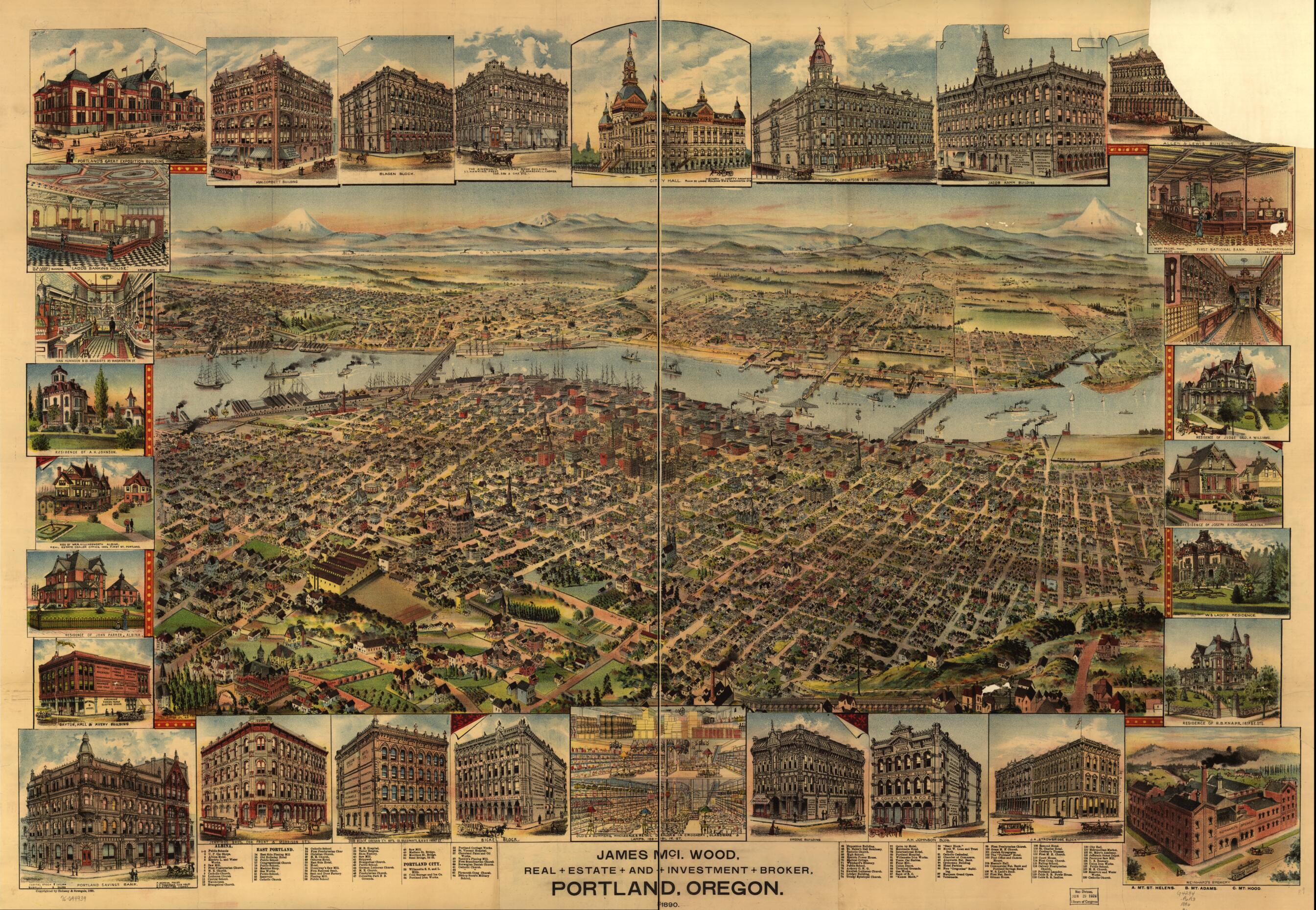 This old map of Portland, Oregon from 1890 was created by  Clohessy & Strengele,  Elliott Pub. Co in 1890