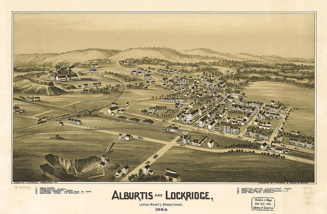 This old map of Alburtis and Lockridge, Lehigh County, Pennsylvania from 1893 was created by T. M. (Thaddeus Mortimer) Fowler, James B. Moyer in 1893