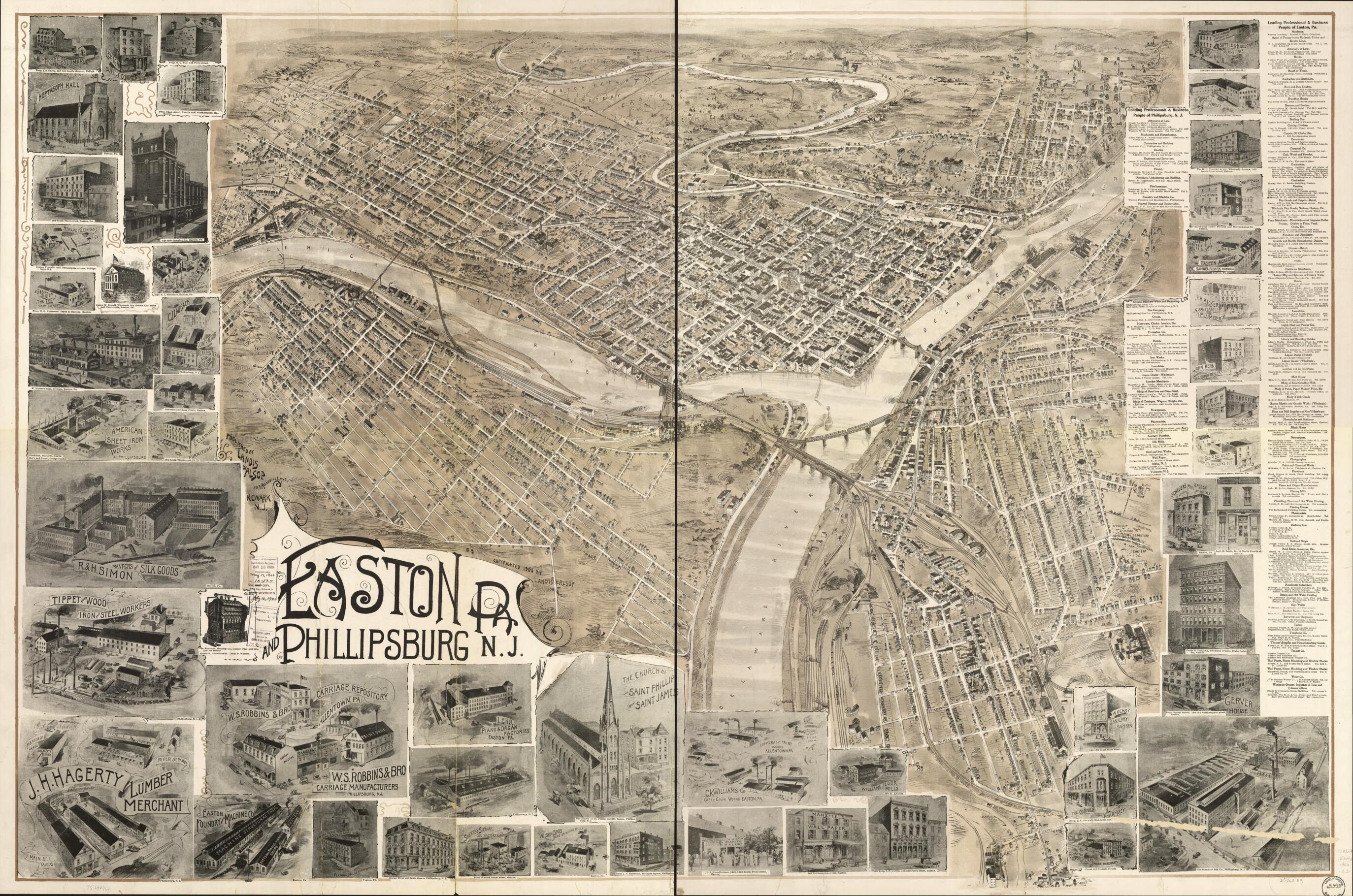 This old map of Easton, Pennsylvania and Phillipsburg, New Jersey from 1900 was created by Landis & Alsop in 1900