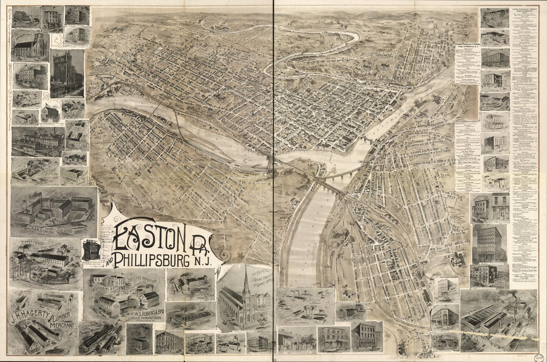 This old map of Easton, Pennsylvania and Phillipsburg, New Jersey from 1900 was created by Landis & Alsop in 1900