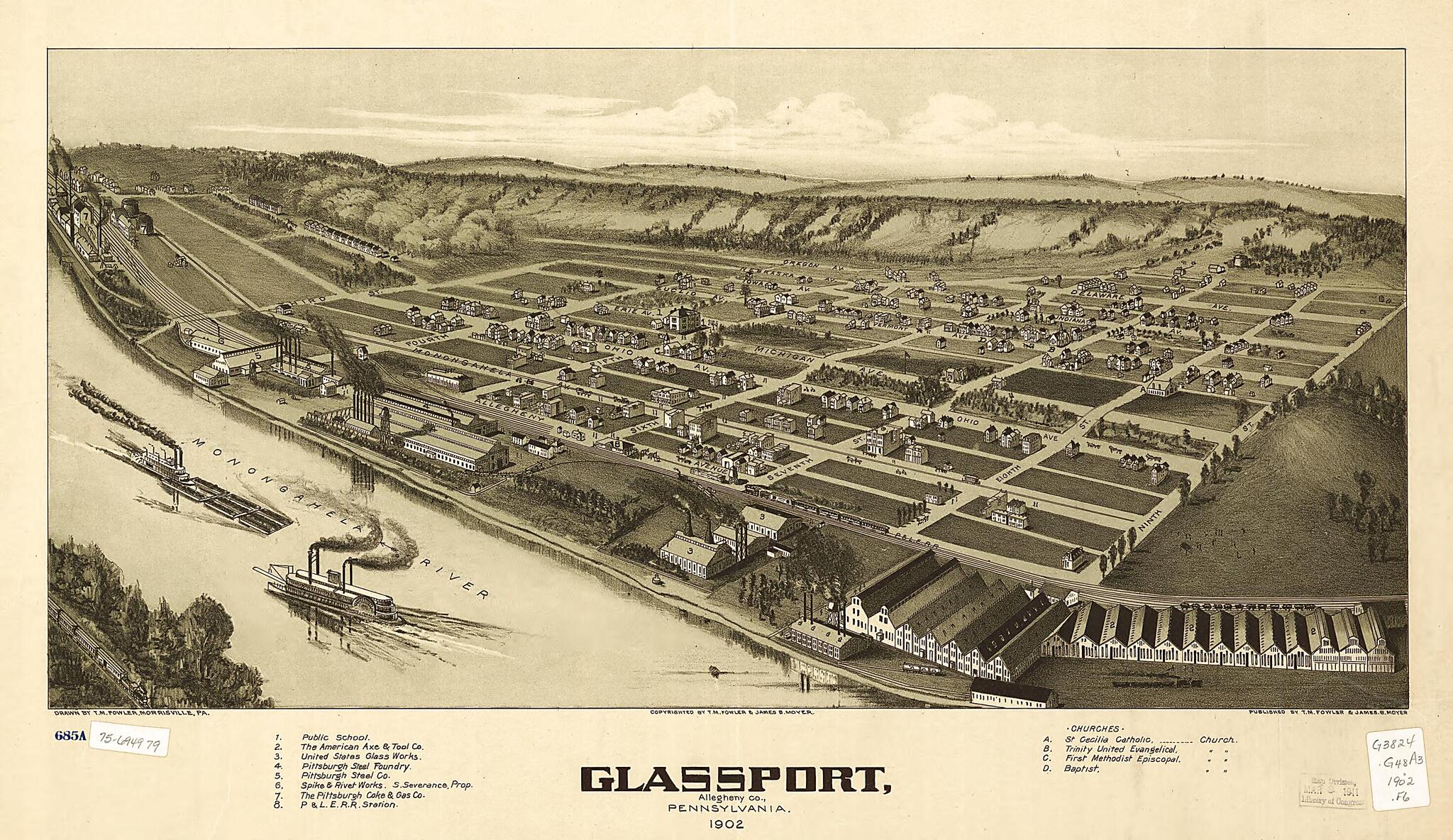 This old map of Glassport, Allegheny County, Pennsylvania from 1902 was created by T. M. (Thaddeus Mortimer) Fowler, James B. Moyer in 1902