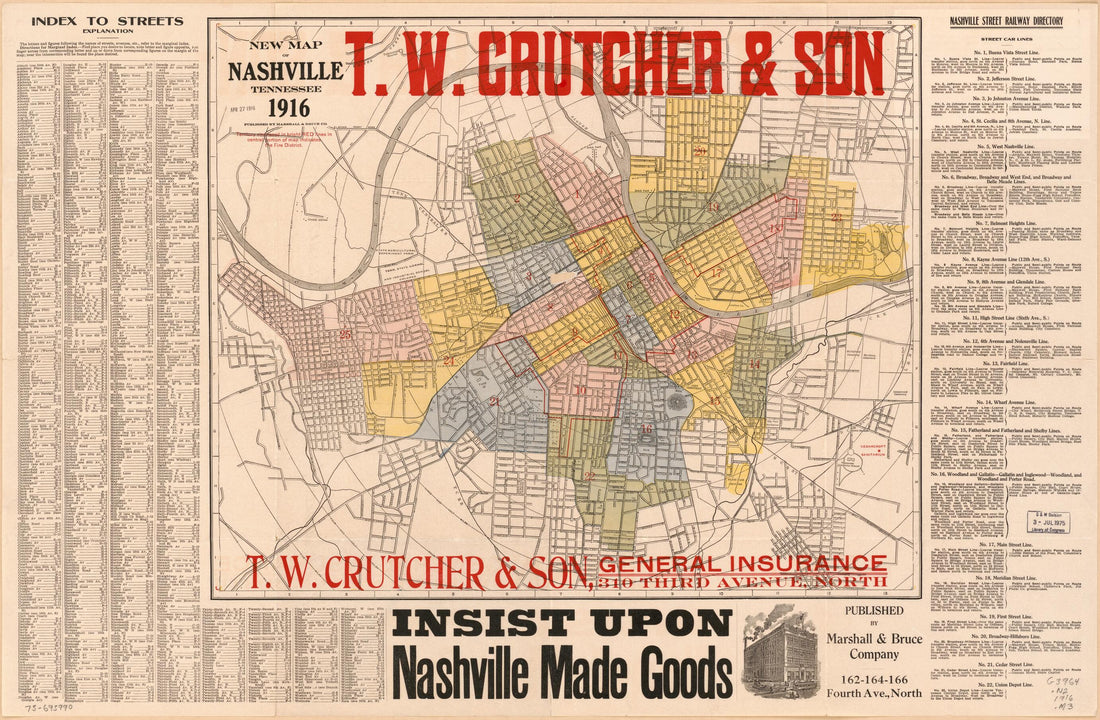 This old map of New Map of Nashville, Tennessee from 1916 was created by Nashville Marshall & Bruce Co. in 1916