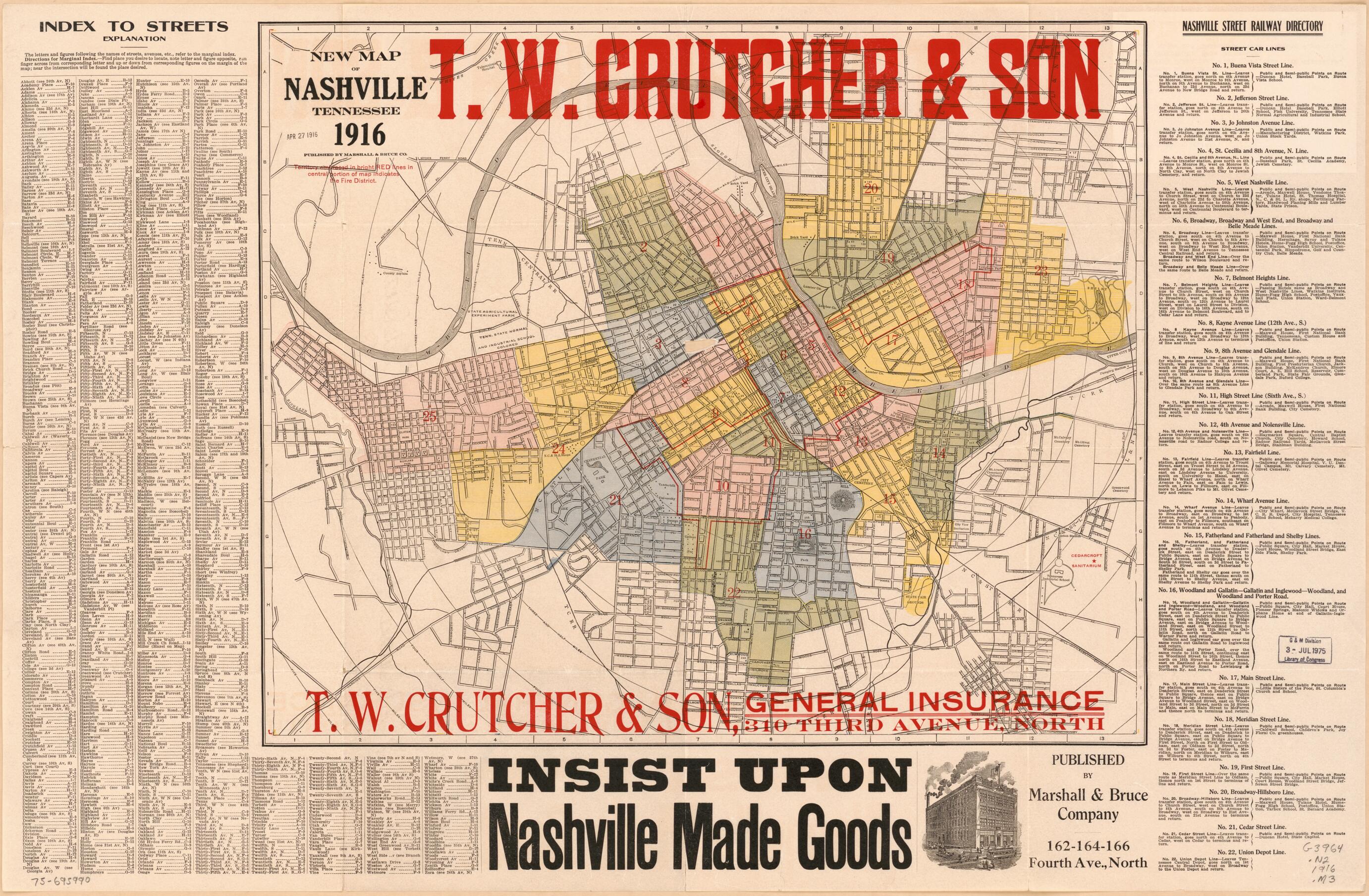 This old map of New Map of Nashville, Tennessee from 1916 was created by Nashville Marshall & Bruce Co. in 1916