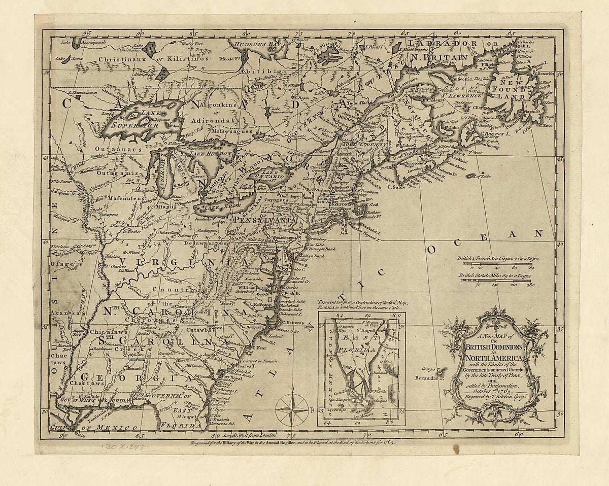 A New Map of the British Dominions In North America; With the Limits of the Governments Annexed Thereto by the Late Treaty of Peace, and Settled by Proclamation, October 7th 1763 by Relic Map Company