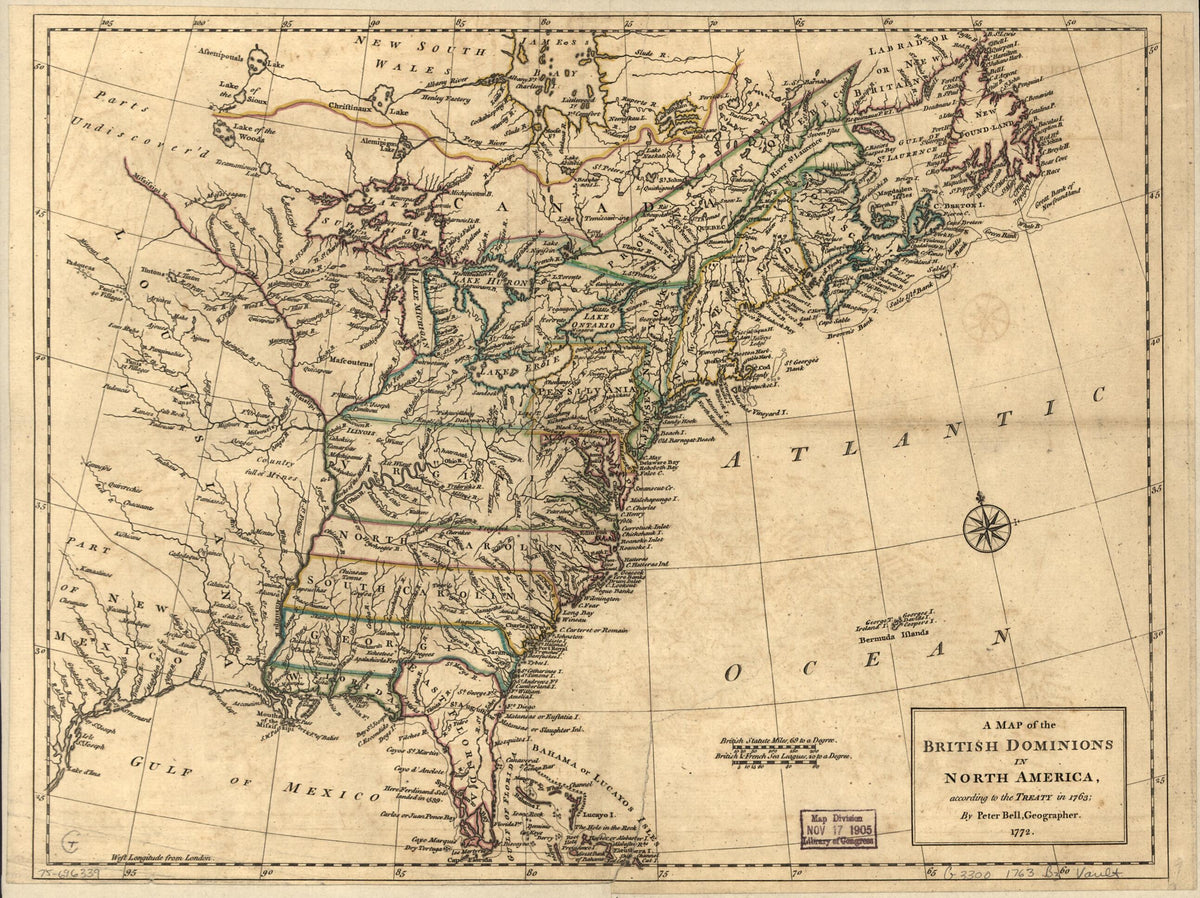A Map of the British Dominions In North America, According to the Treaty In 1763 1772 by Relic Map Company