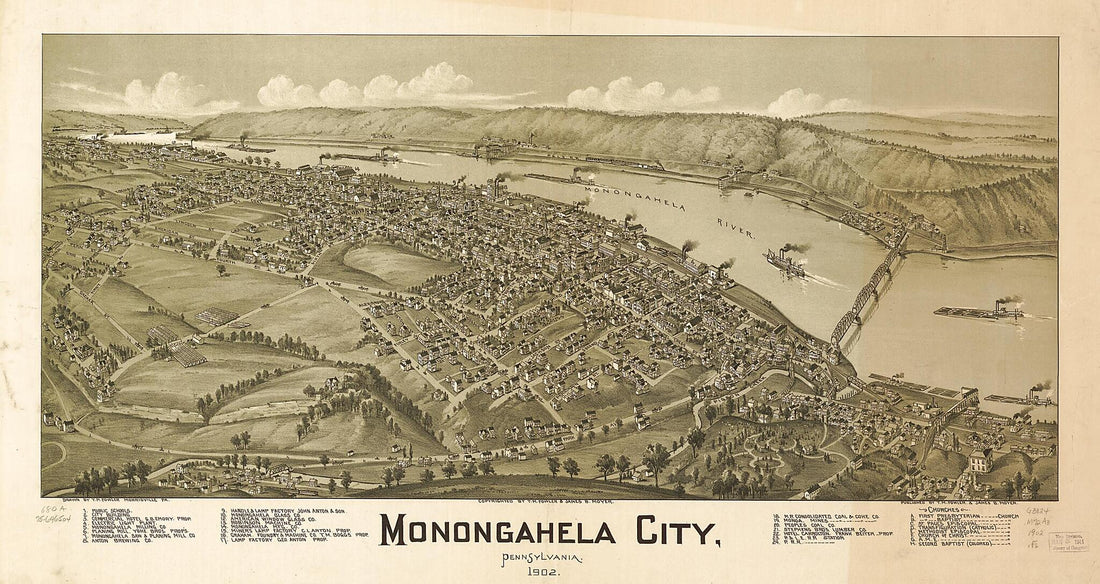 This old map of Monongahela City, Pennsylvania, from 1902 was created by T. M. (Thaddeus Mortimer) Fowler, James B. Moyer in 1902
