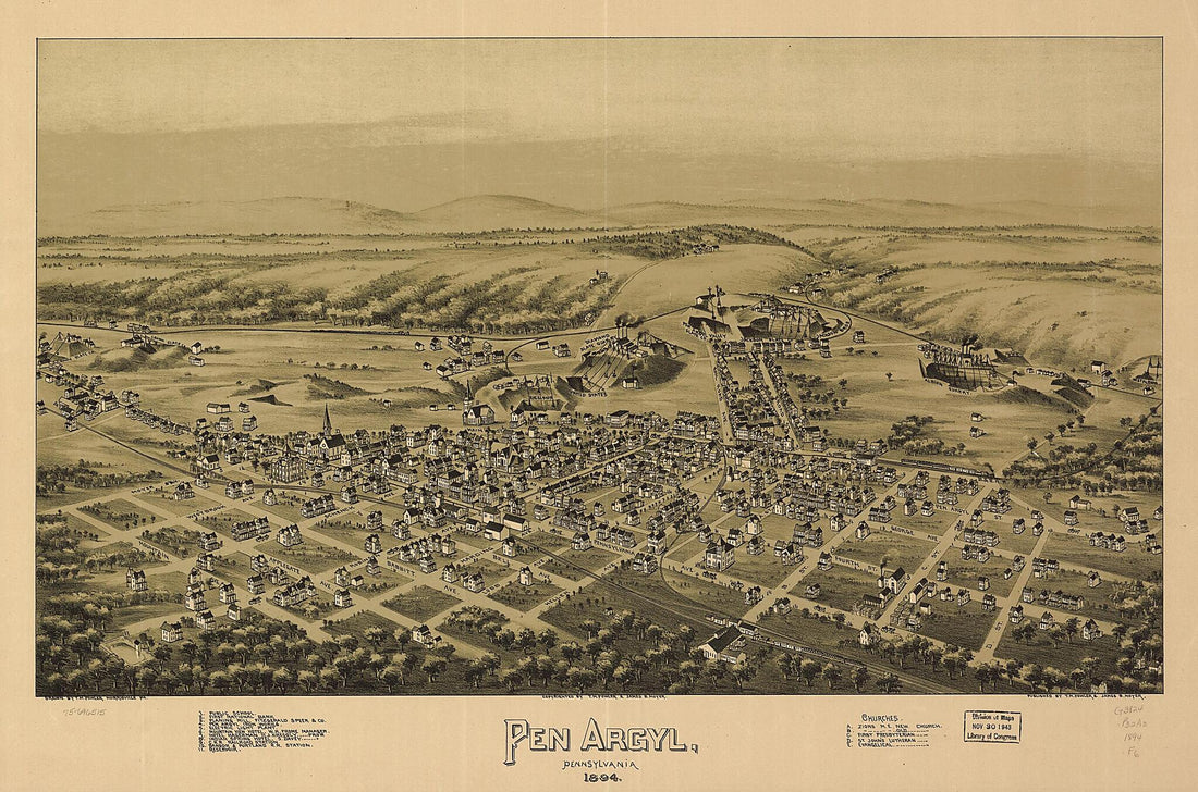 This old map of Pen Argyl, Pennsylvania from 1894 was created by T. M. (Thaddeus Mortimer) Fowler, James B. Moyer in 1894