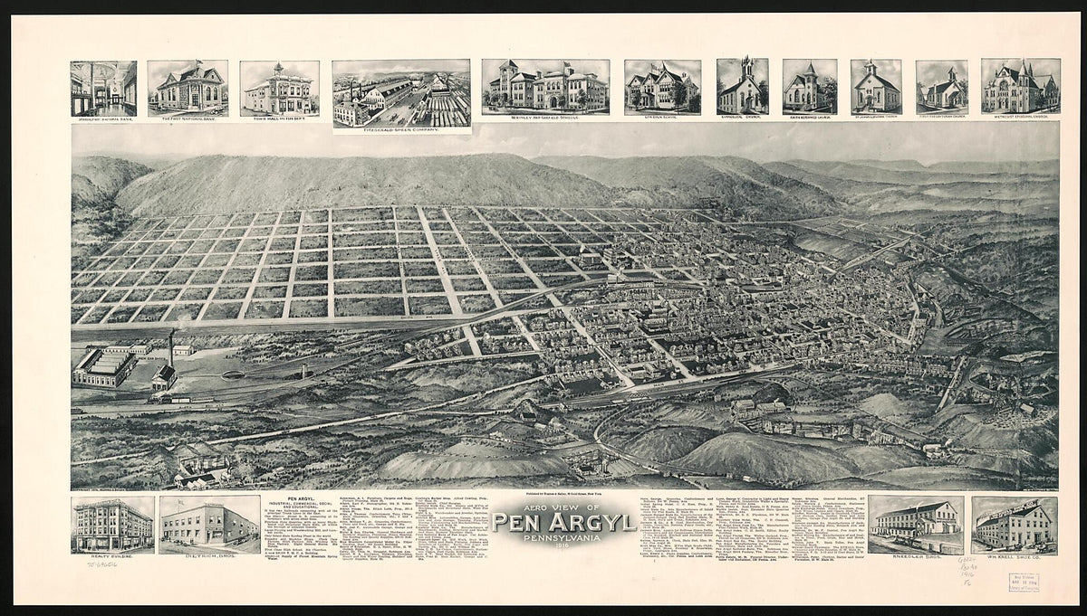 Aero View of Pen Argyl, Pennsylvania 1916 by Relic Map Company