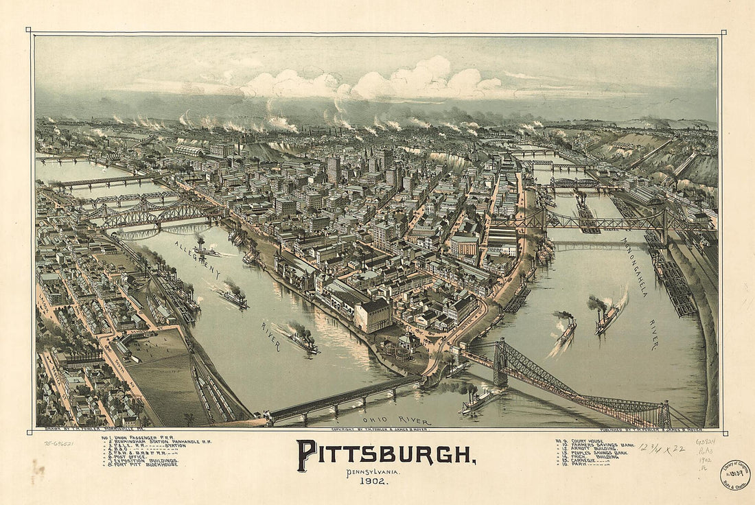 This old map of Pittsburgh, Pennsylvania from 1902 was created by T. M. (Thaddeus Mortimer) Fowler, James B. Moyer in 1902