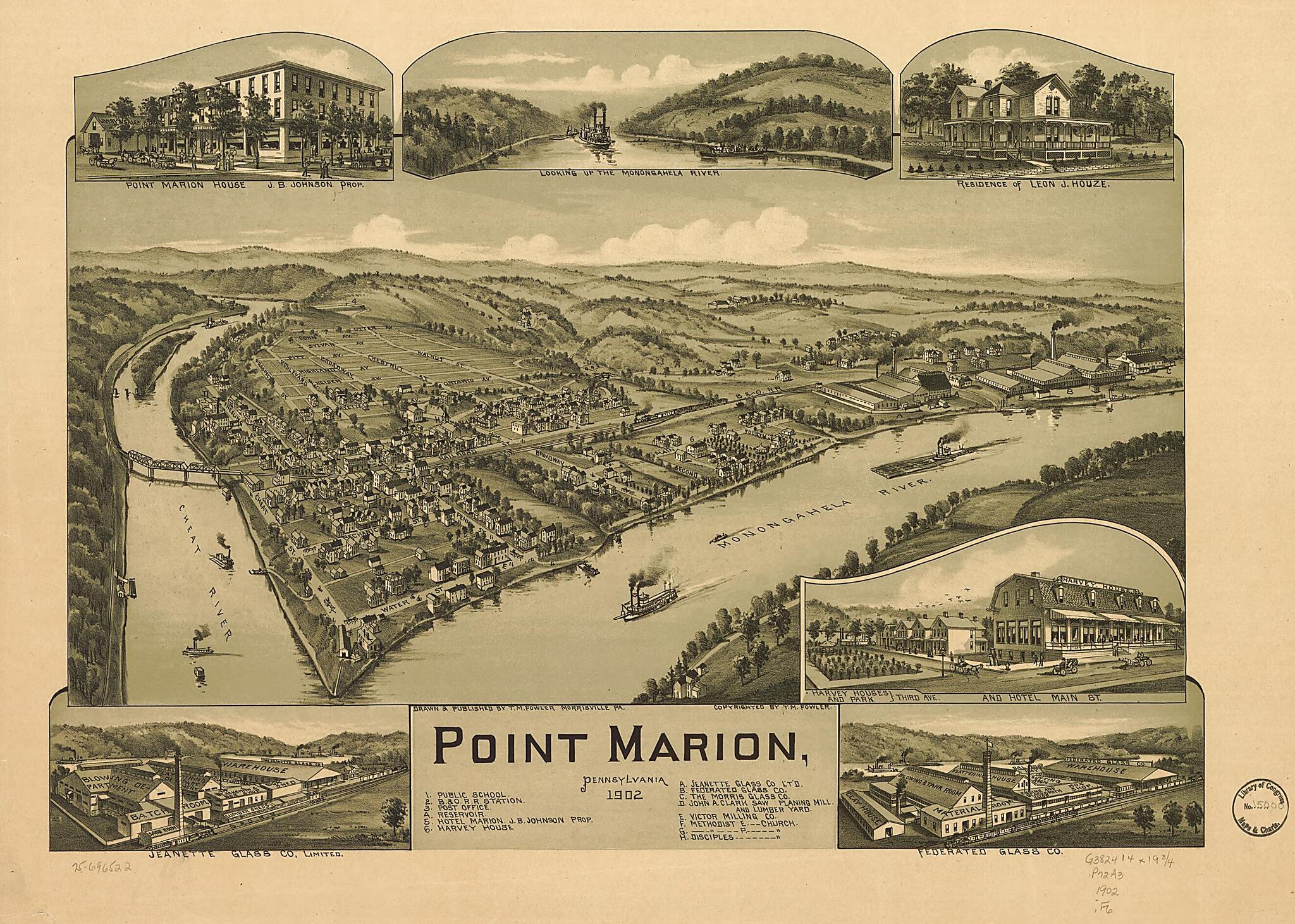 This old map of Point Marion, Pennsylvania from 1902 was created by T. M. (Thaddeus Mortimer) Fowler in 1902
