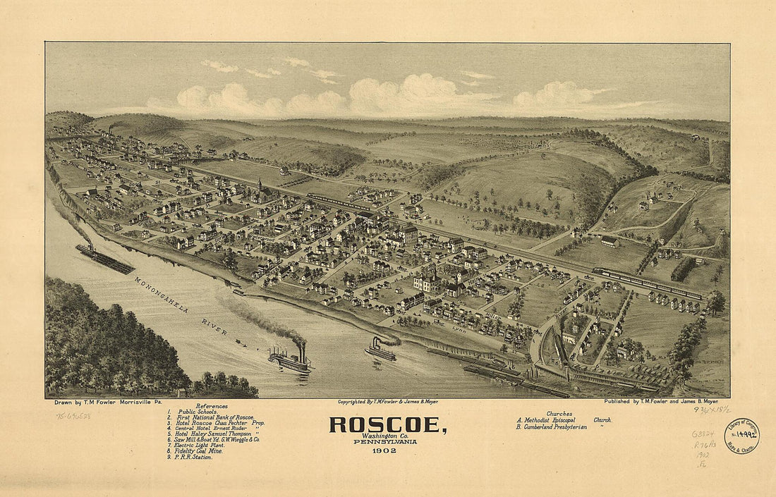 This old map of Roscoe, Washington County, Pennsylvania from 1902 was created by T. M. (Thaddeus Mortimer) Fowler, James B. Moyer in 1902