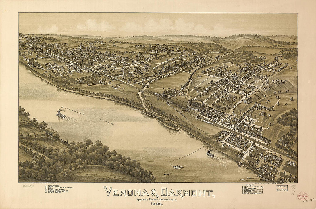 This old map of Verona & Oakmont, Allegheny County, Pennsylvania from 1896 was created by T. M. (Thaddeus Mortimer) Fowler, James B. Moyer in 1896