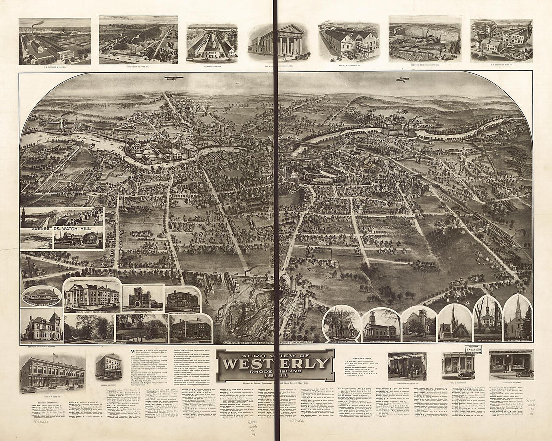 This old map of Aero View of Westerly, Rhode Island from 1911 was created by Hughes & Bailey in 1911