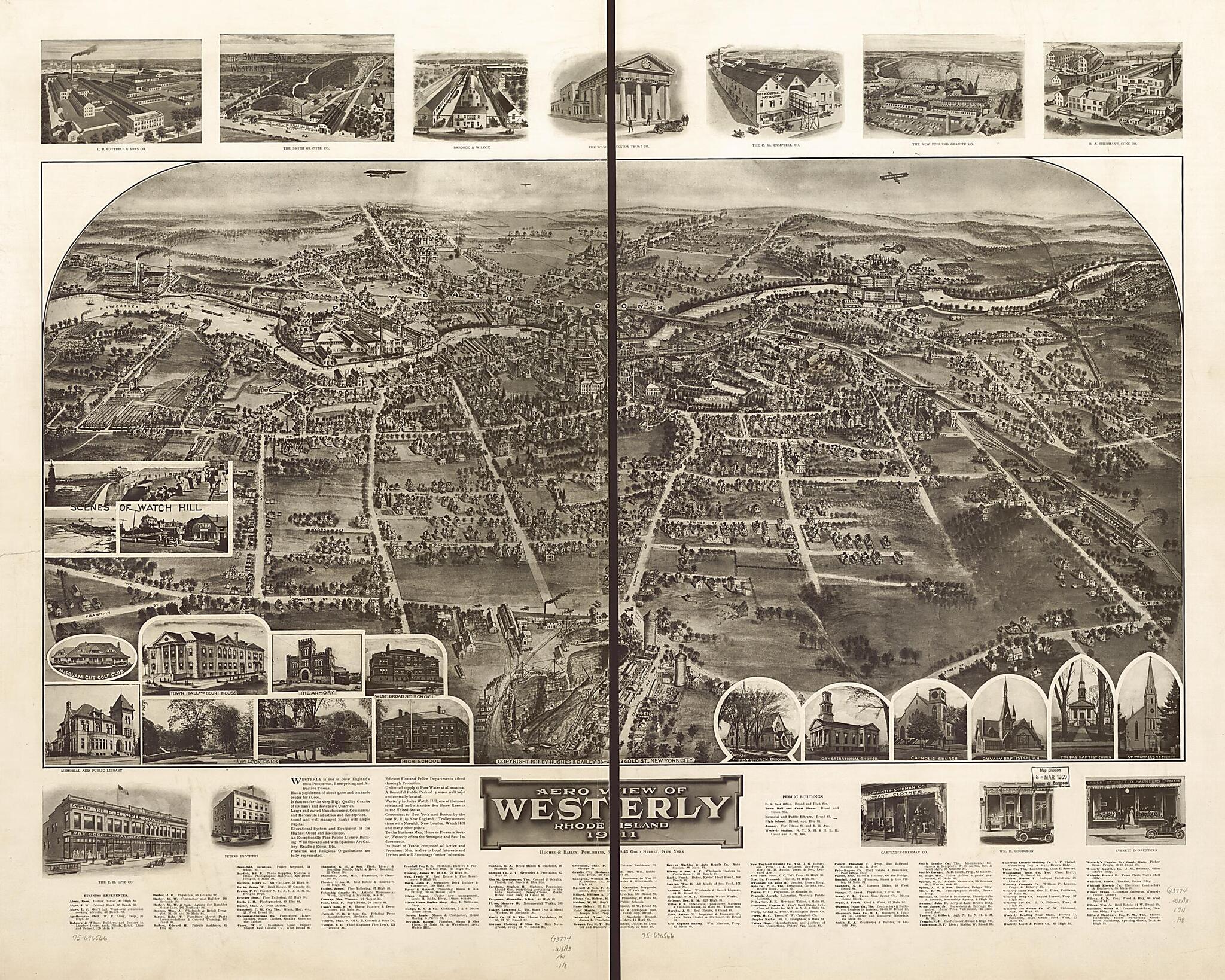 This old map of Aero View of Westerly, Rhode Island from 1911 was created by Hughes & Bailey in 1911