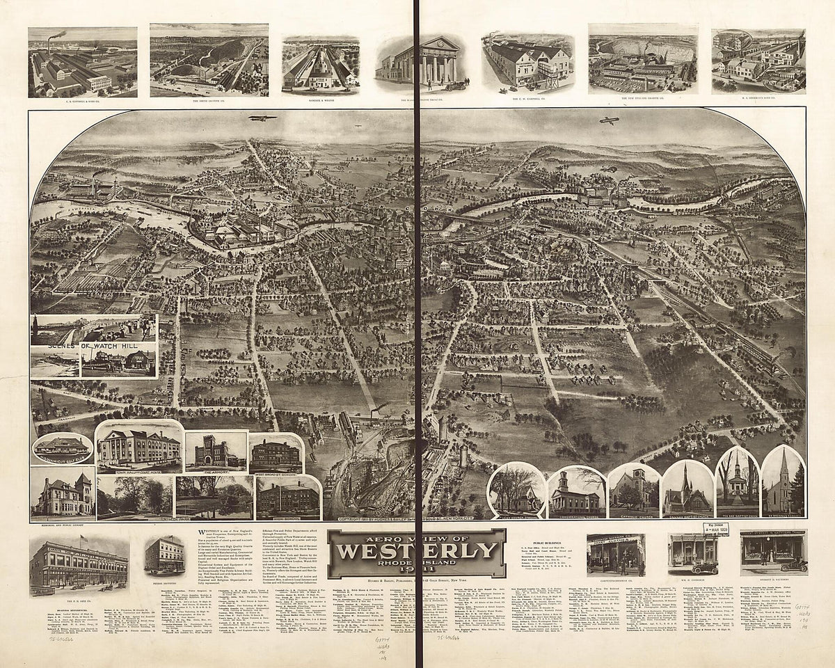 Aero View of Westerly, Rhode Island 1911 by Relic Map Company