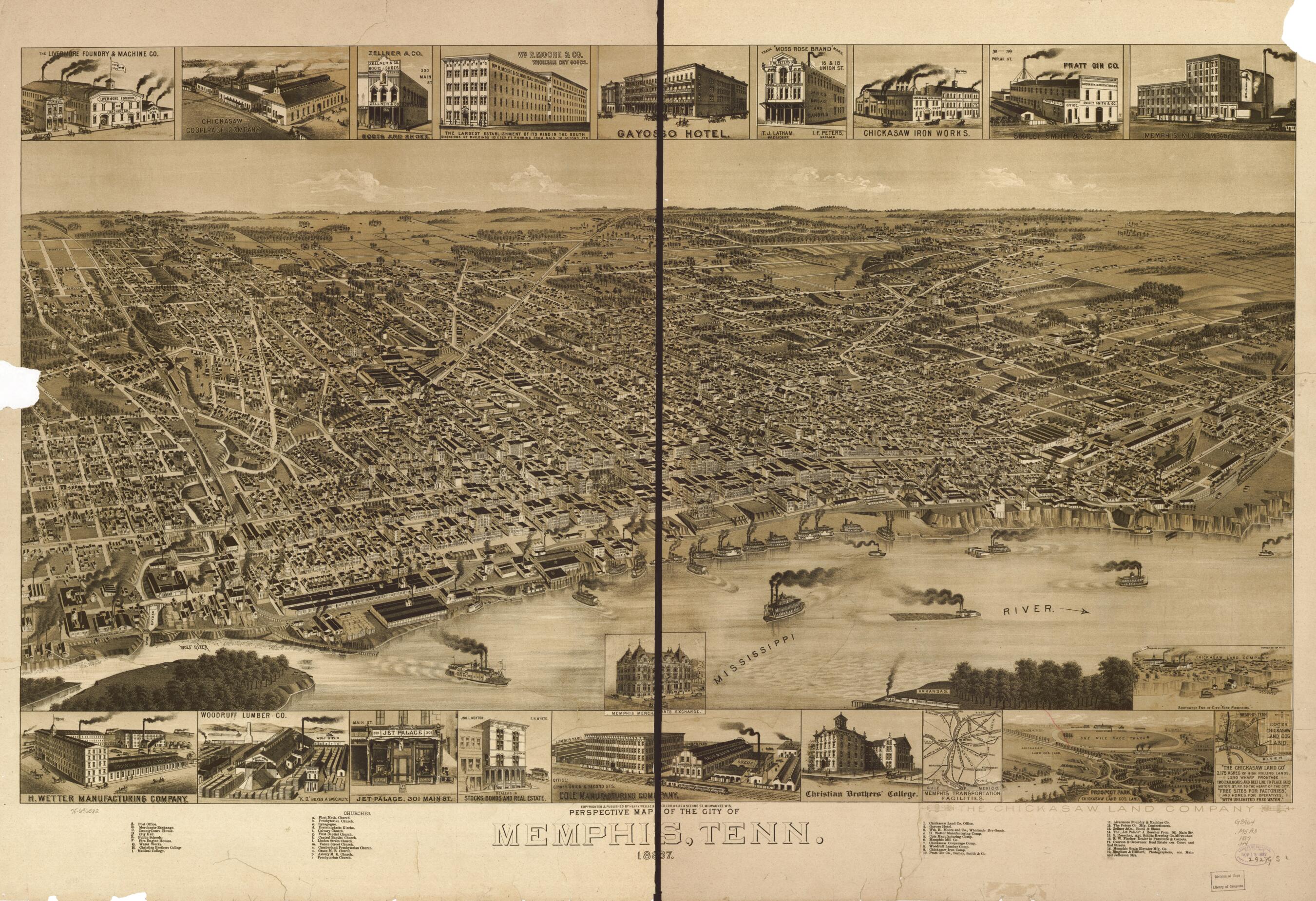 This old map of Perspective Map of the City of Memphis, Tennessee from 1887 was created by Henry Wellge & Co in 1887
