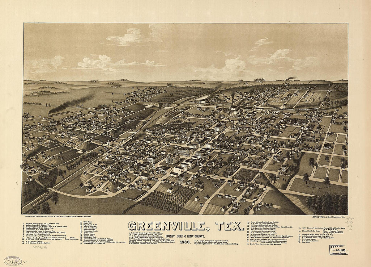 Greenville, Texas, County Seat of Hunt County 1886 by Relic Map Company