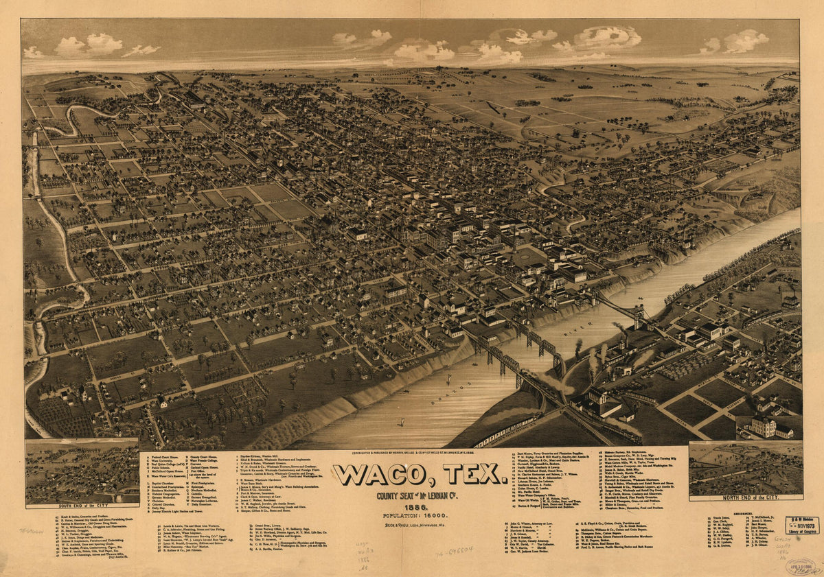Waco, Texas, County Seat of McLennan Cy. 1886 by Relic Map Company