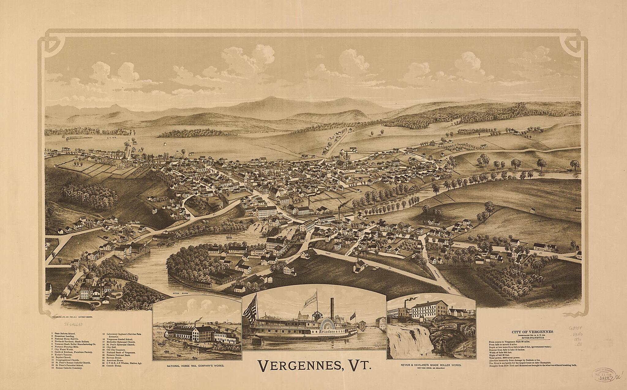This old map of Vergennes, Vermont from 1890 was created by Burleigh Litho in 1890