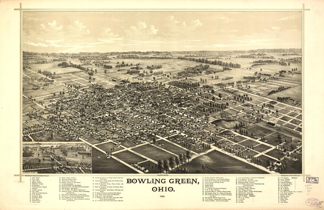 This old map of Bowling Green, Ohio from 1888 was created by Burleigh & Norris, Burleigh Litho in 1888