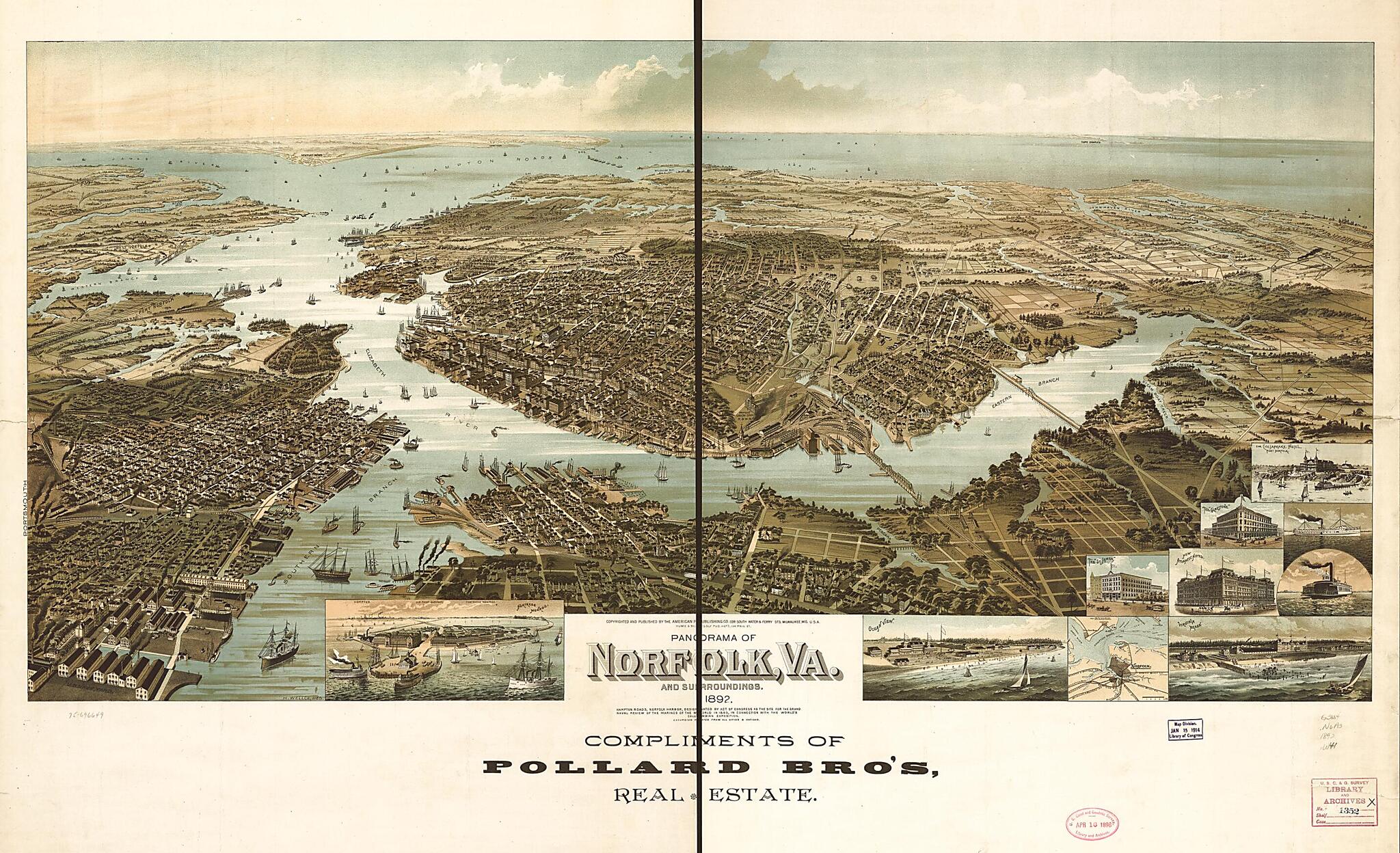 This old map of Panorama of Norfolk and Surroundings from 1892 was created by Wis.) American Publishing Co. (Milwaukee, H. (Henry) Wellge in 1892