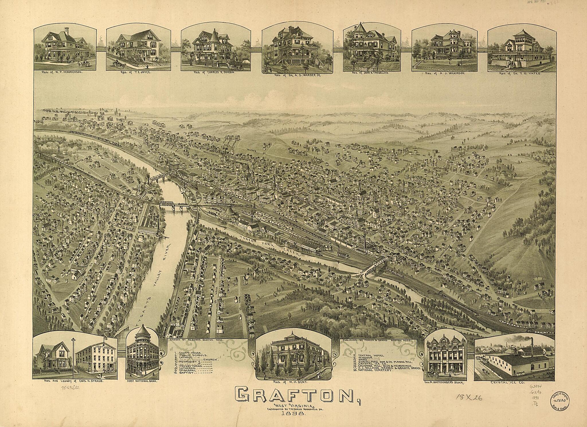This old map of Grafton, West Virginia from 1898 was created by A. E. (Albert E.) Downs, Fowler & Downs, T. M. (Thaddeus Mortimer) Fowler in 1898