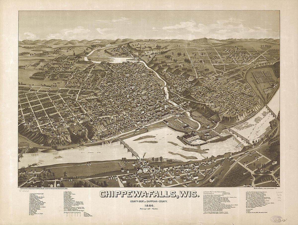 Falls,Wisconsin, County-seat of Chippewa-County 1886 by Relic Map Company