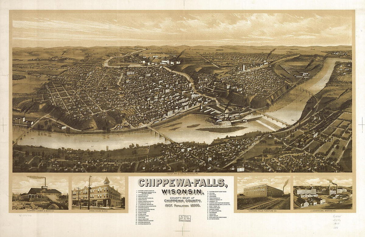 Falls, Wisonsin sic County-seat of Chippewa County 1907 by Relic Map Company