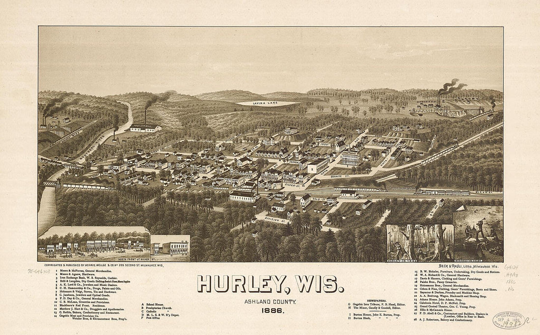 This old map of Hurley,Wisconsin, Ashland County from 1886 was created by Beck & Pauli, Wellge & Co Norris in 1886