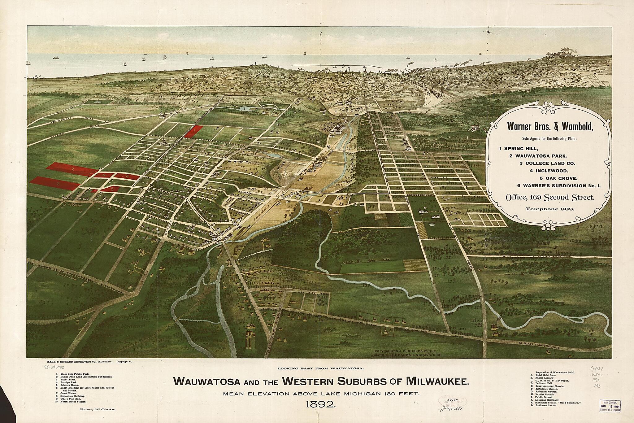 This old map of Wauwatosa and the Western Suburbs of Milwaukee from 1892 was created by Marr & Richards Engraving Co in 1892