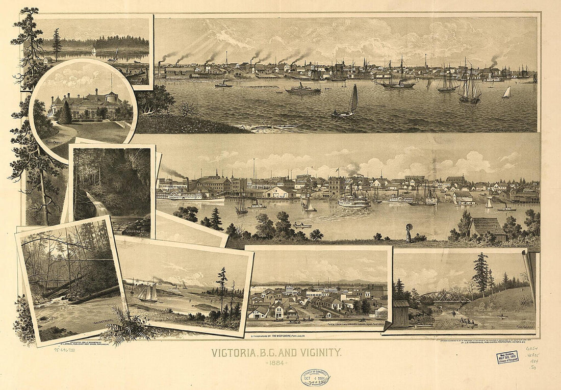 This old map of Victoria, B.C. and Vicinity from 1884 was created by Victoria Ferguson (J.B.) & Co., Leo Samuel, West Shore (Firm) in 1884