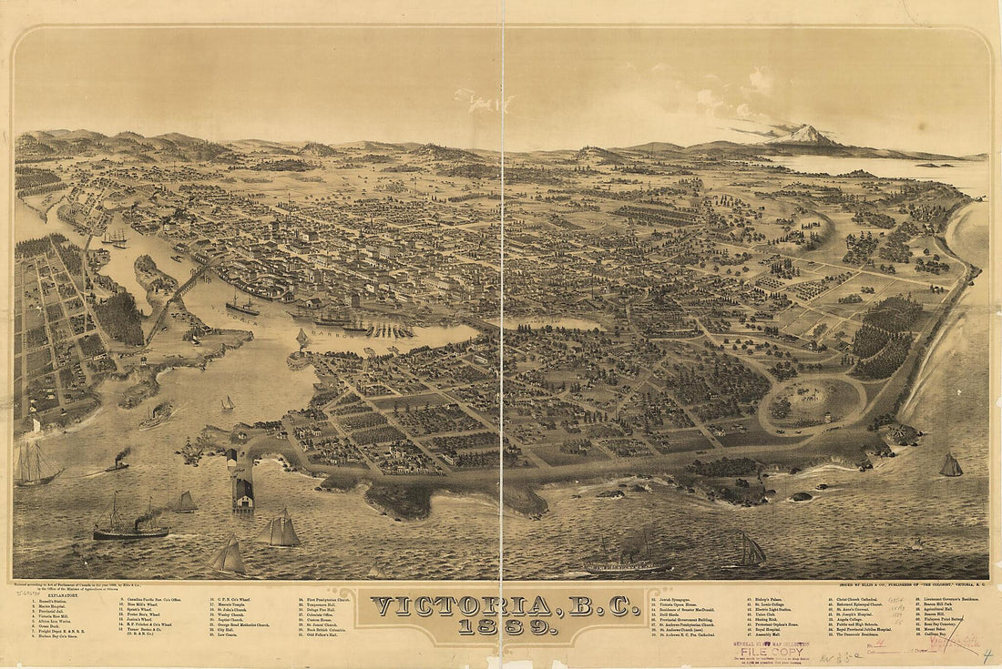 This old map of Victoria, B.C. from 1889 was created by Ellis & Co in 1889
