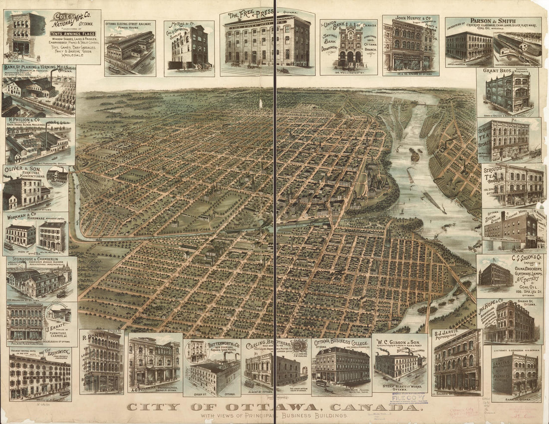 This old map of City of Ottawa, Canada With Views of Principal Business Buildings from 1895 was created by Toronto Lithographing Company in 1895