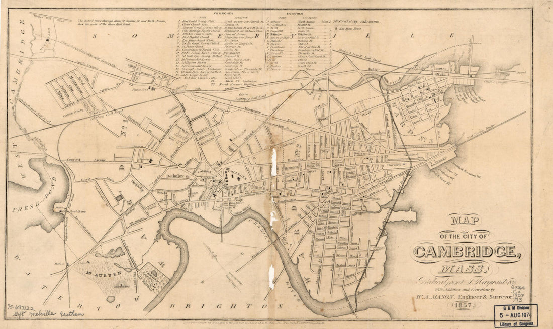 This old map of Map of the City of Cambridge, Massachusetts from 1857 was created by James Hayward, William Mason, Oliver Pelton in 1857