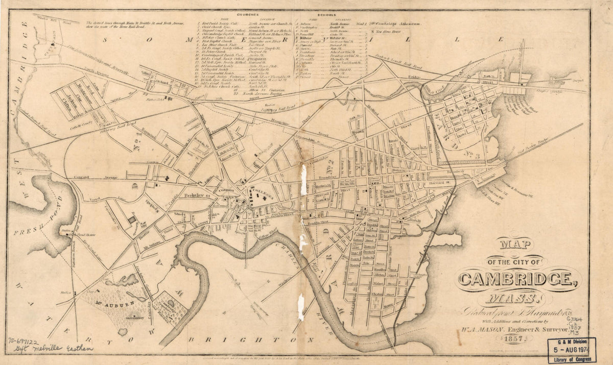 Map of the City of Cambridge, Massachusetts 1857 by Relic Map Company