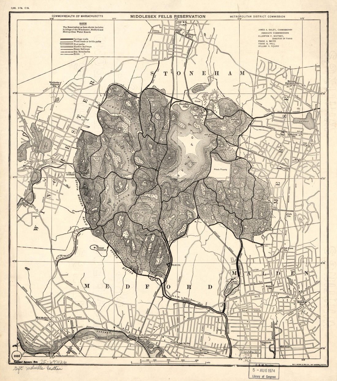 This old map of Middlesex Fells Reservation from 1919 was created by Massachusetts. Metropolitan District Commission, C.J. Peters in 1919